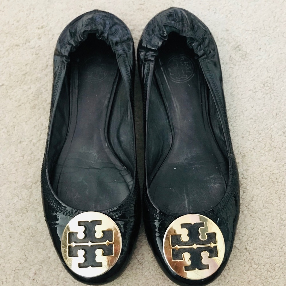 Tory Burch Patent Leather Reva Scrunch Flat